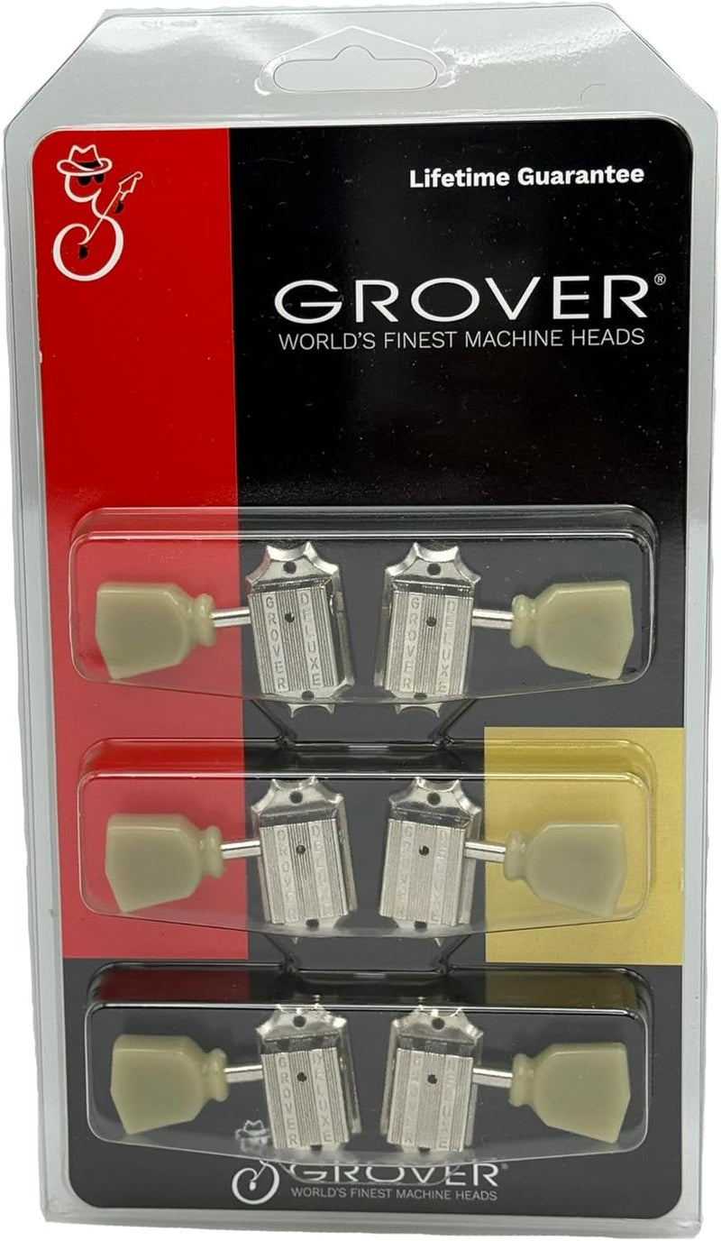 Tonebird Grover 135N Deluxe Vintage Guitar Tuning Machines Tuner Keys Nickel Set 3+3 14:1 Ratio "Green Key" Keystone Button with Dunlop Polish Cloth Bundle LP Les Paul Style Replacement Upgrade Tuners - Image 2